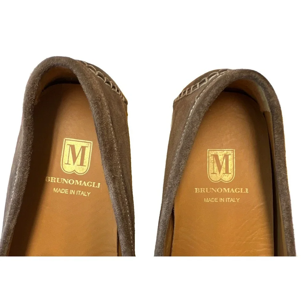 Bruno Magli Napoli Men's Brown Leather Slip-On Loafers 8M Rubber Sole Italy
